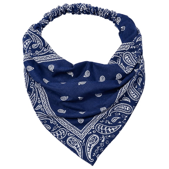 Women Paisley Elastic Triangle Head Scarf, Boho Bandana Head Wrap Stretchy Hair Kerchief for Daily Yoga Travel Hair Accessories,Navy