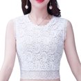 thumbnail image 1 of Women Paisley Floral Lace Sleeveless Detachable Collar Crewneck Half Shirt Blouse Scalloped Trim Slim Fitted Dickey Layering Pullover Crop Top, 1 of 19