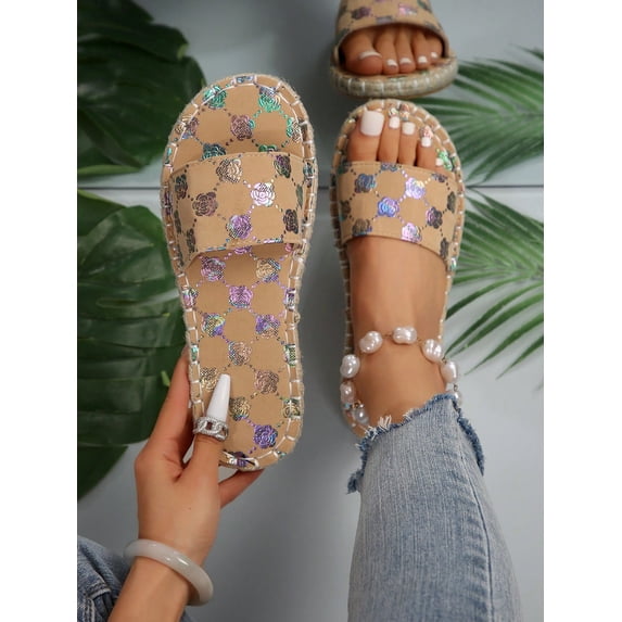 Women Paisley Pattern Slide Sandals Vacation Summer Flat Sandals