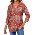 thumbnail image 1 of Women Paisley Printed V Neck 3/4 Sleeve Top, 1 of 8