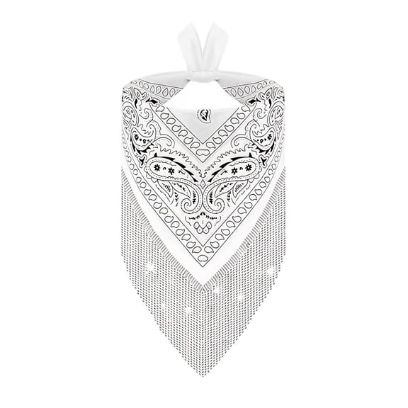 Women Paisley Triangle Bandana Scarf, Rhinestone Fringe Self Tie Neck & Head Scarf