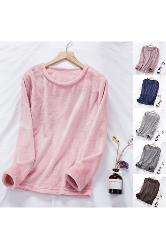 Women Pajama Blouses Winter Stretch Solid Color Thickened Velvet Pajama Blouses Sleepwear Casual Cozy Lounge Tops