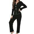 thumbnail image 1 of Women Pajama Lounge Sets Fall 2 Piece Outfits Ribbed Long Sleeve Matching PJ Set Sleepwear Loungewear Black XL, 1 of 9