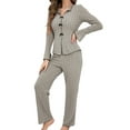 thumbnail image 1 of Women Pajama Lounge Sets Fall 2 Piece Outfits Ribbed Long Sleeve Matching PJ Set Sleepwear Loungewear Gray S, 1 of 9
