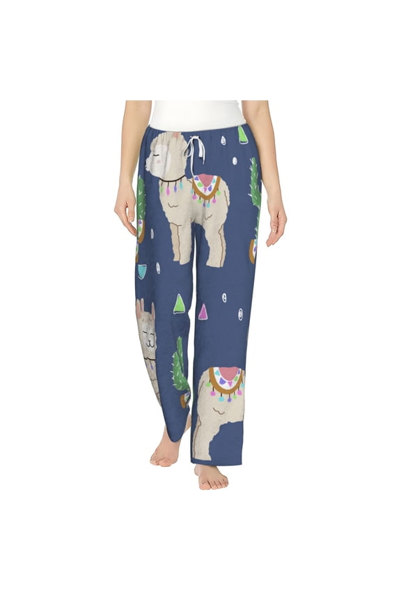 Women Pajama Pants Casual Lightweight Lounge Flannel Bottoms, Cute Alpaca Cactus Peru Llama