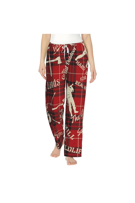 Women Pajama Pants Casual Lightweight Lounge Flannel Bottoms, Lumberjack Woodsman North