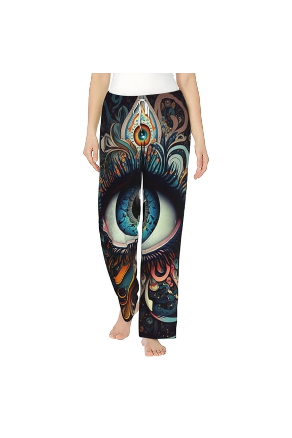 Women Pajama Pants Casual Lightweight Lounge Flannel Bottoms, Magic Evil Eyes Psychedelic
