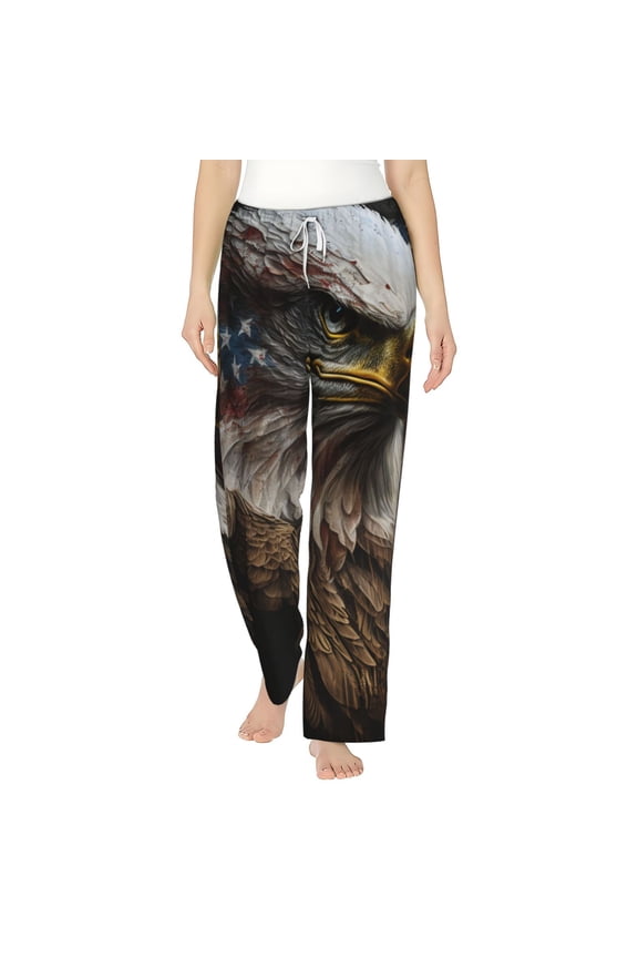 Women Pajama Pants Casual Lightweight Lounge Yoga Bottoms, American Flag Bald Eagle USA