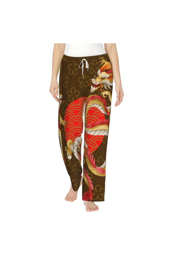 Women Pajama Pants Casual Lightweight Lounge Yoga Bottoms, Asian Dragon Oriental Dragons