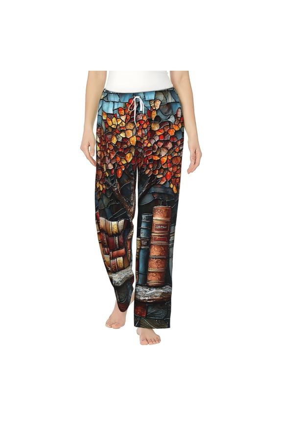 Women Pajama Pants Casual Lightweight Lounge Yoga Bottoms, Books Lovers Stained Glass Art