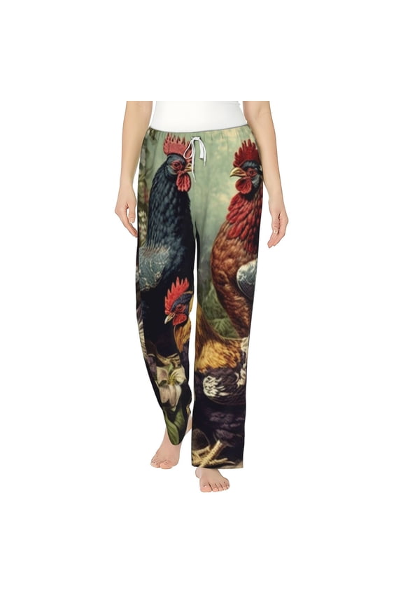 Women Pajama Pants Casual Lightweight Lounge Yoga Bottoms, Chicken Vintage Colorful Hens