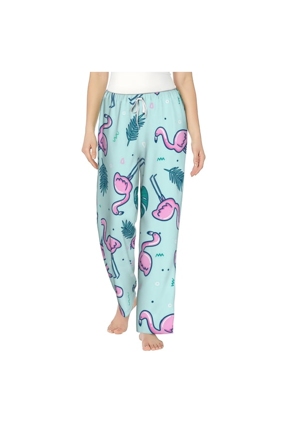 Women Pajama Pants Casual Lightweight Lounge Yoga Bottoms, Colorful Flamingo Tropical Leaf