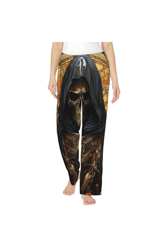 Women Pajama Pants Casual Lightweight Lounge Yoga Bottoms, Cool Death Skull Grim Reaper Art