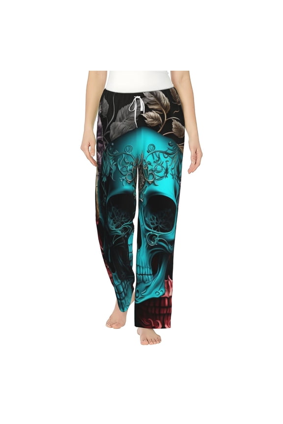 Women Pajama Pants Casual Lightweight Lounge Yoga Bottoms, Cool Skulls Gothic Day Of The Dead