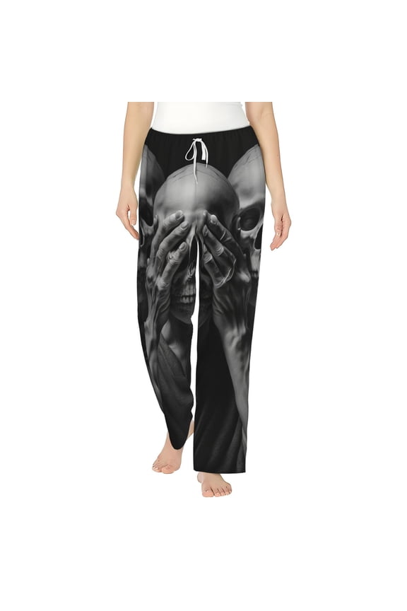 Women Pajama Pants Casual Lightweight Lounge Yoga Bottoms, Death Skulls Gothic Skull