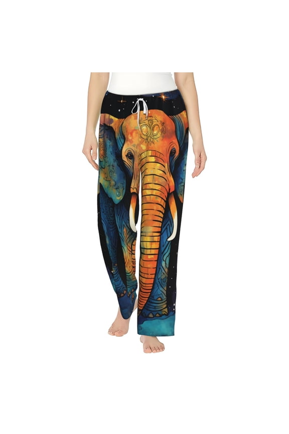 Women Pajama Pants Casual Lightweight Lounge Yoga Bottoms, Elephant Indian Psychedelic Starry