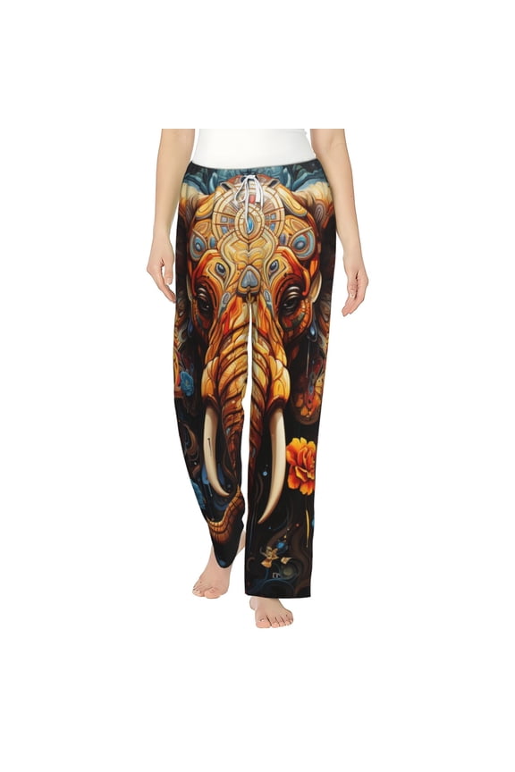 Women Pajama Pants Casual Lightweight Lounge Yoga Bottoms, Elephant Indian Psychedelic