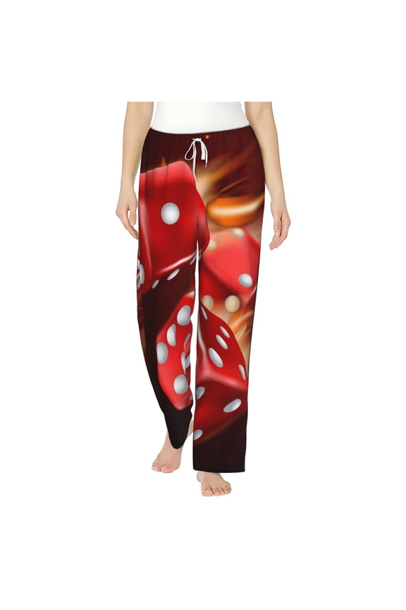 Women Pajama Pants Casual Lightweight Lounge Yoga Bottoms, Fire Dice Flaming Dices Flame