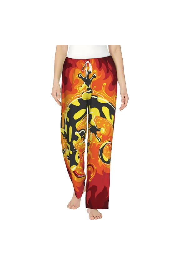 Women Pajama Pants Casual Lightweight Lounge Yoga Bottoms, Fire Salamander In Flame