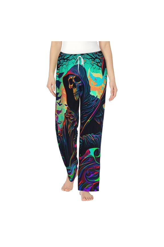 Women Pajama Pants Casual Lightweight Lounge Yoga Bottoms, Grim Reaper Dark Psychedelic Death