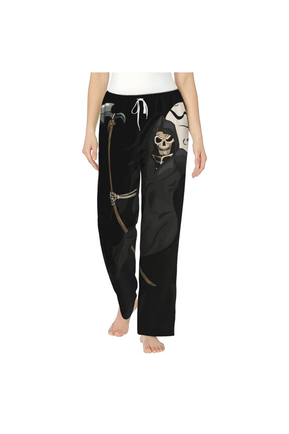 Women Pajama Pants Casual Lightweight Lounge Yoga Bottoms, Grim Reaper Skull Moon