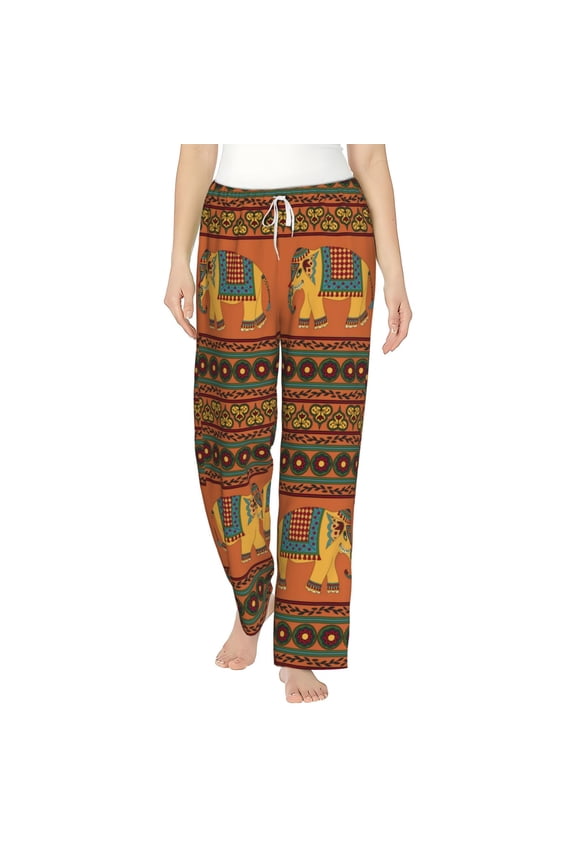 Women Pajama Pants Casual Lightweight Lounge Yoga Bottoms, Indian Traditional Elephant Ethnic