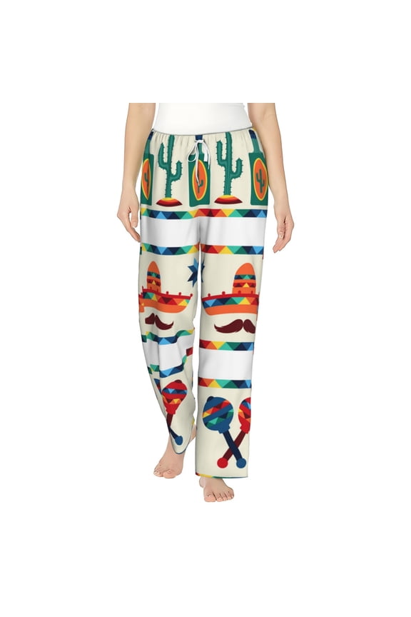 Women Pajama Pants Casual Lightweight Lounge Yoga Bottoms, Mexican Geometric Native Ethnic Retro