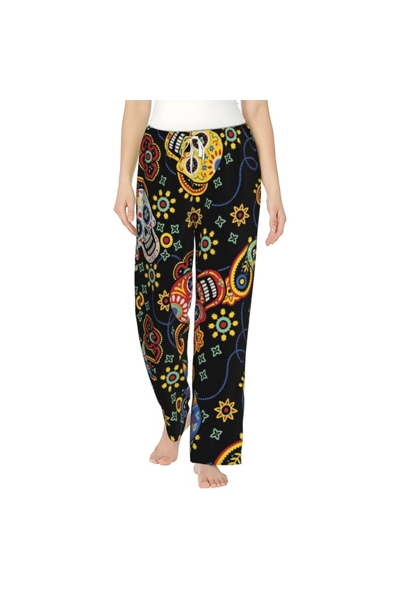 Women Pajama Pants Casual Lightweight Lounge Yoga Bottoms, Mexican Skull Paisley