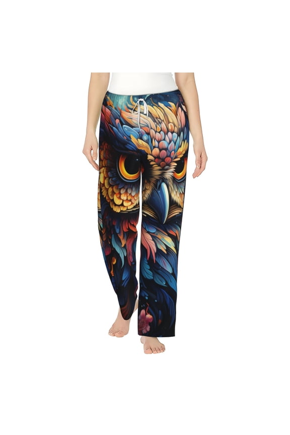 Women Pajama Pants Casual Lightweight Lounge Yoga Bottoms, Owl Galaxy Flower Art