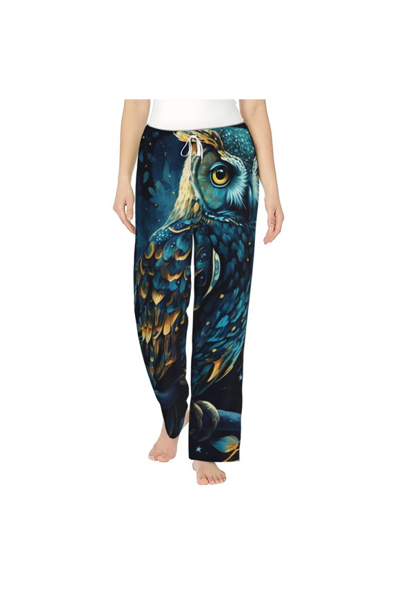 Women Pajama Pants Casual Lightweight Lounge Yoga Bottoms, Owl Sky Tree Art