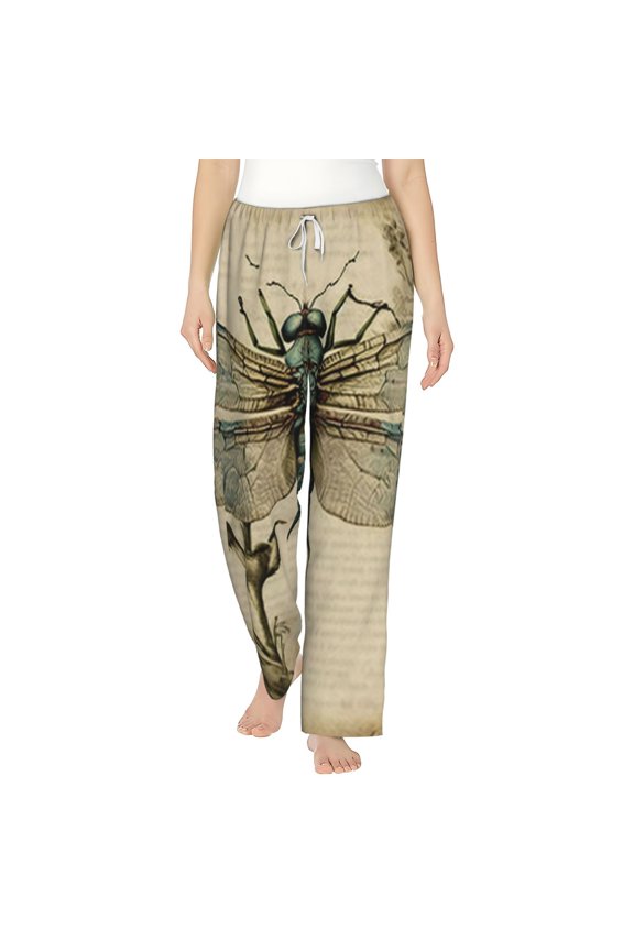 Women Pajama Pants Casual Lightweight Lounge Yoga Bottoms, Vintage Dragonfly Art