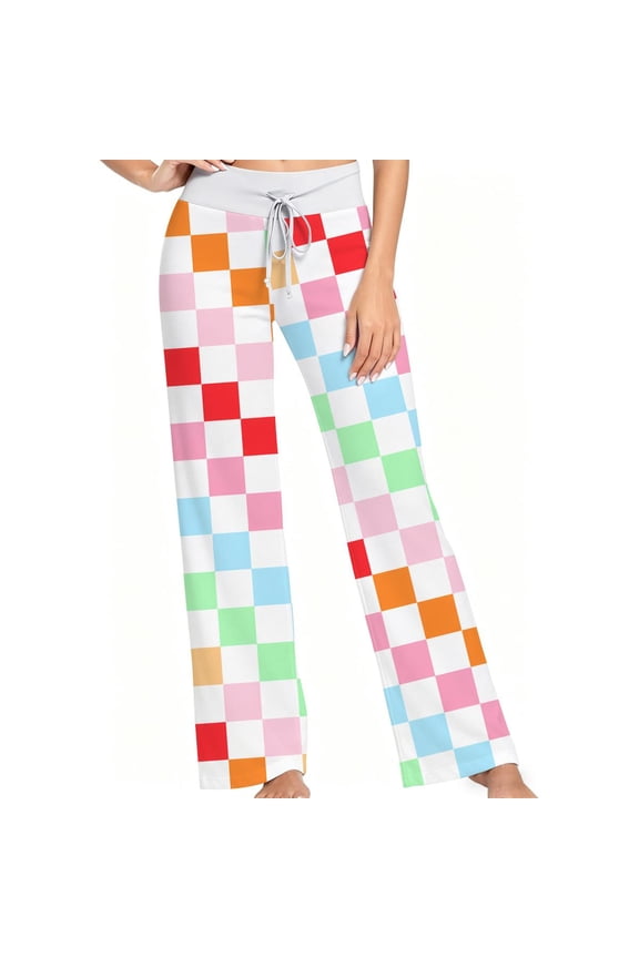 Women Pajama Pants Colorful Checkered Rainbow Plaid Print， Soft Lounge Sleep Pants， Casual Comfy Loose Fit Pajama Bottoms With Elastic Waist， Perfect Gifts For Birthday Holidays.