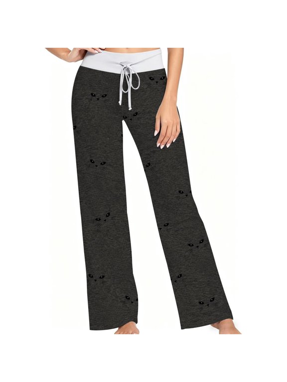 Women Pajama Pants Cute Cat Face Print, Soft Lounge Sleep Pants, Casual Comfy Loose Fit Pajama Bottoms With Elastic Waist, Perfect Gifts For Birthday Holidays.