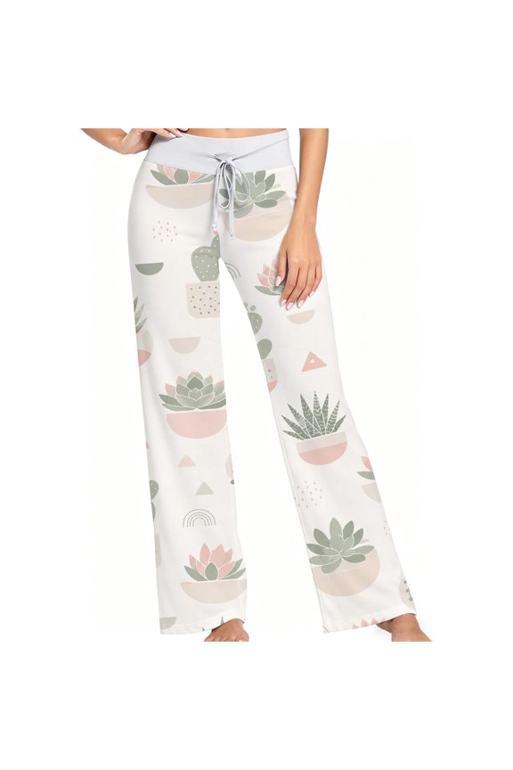 Women Pajama Pants Cute Succulent Cactus Print， Soft Lounge Sleep Pants， Casual Comfy Loose Fit Pajama Bottoms With Elastic Waist， Perfect Gifts For Birthday Holidays.