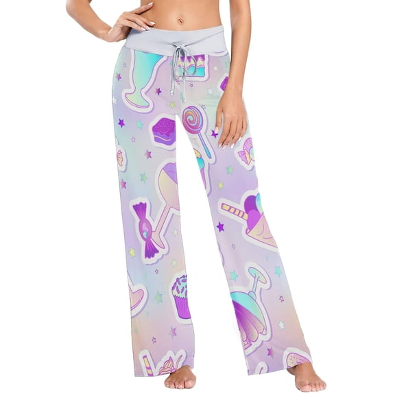 Women Pajama Pants Lounge Pants Long Stretch Comfy Sleepwear Ice Cream Candy Colorful Dessert
