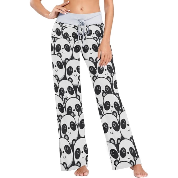 Women Pajama Pants Lounge Pants Long Stretch Comfy Sleepwear Panda White and Black