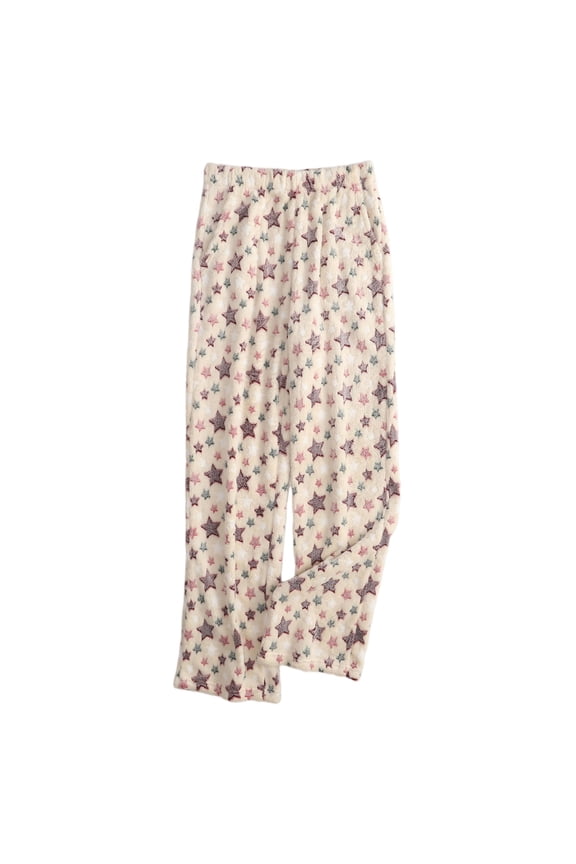 Women Pajama Pants Plush Sleep Pants Soft Elastic Waist Pajama Bottoms Patterned Pants With 2 Pockets with Star Pattern for Fun and Cozy Wear,Khaki,3XL