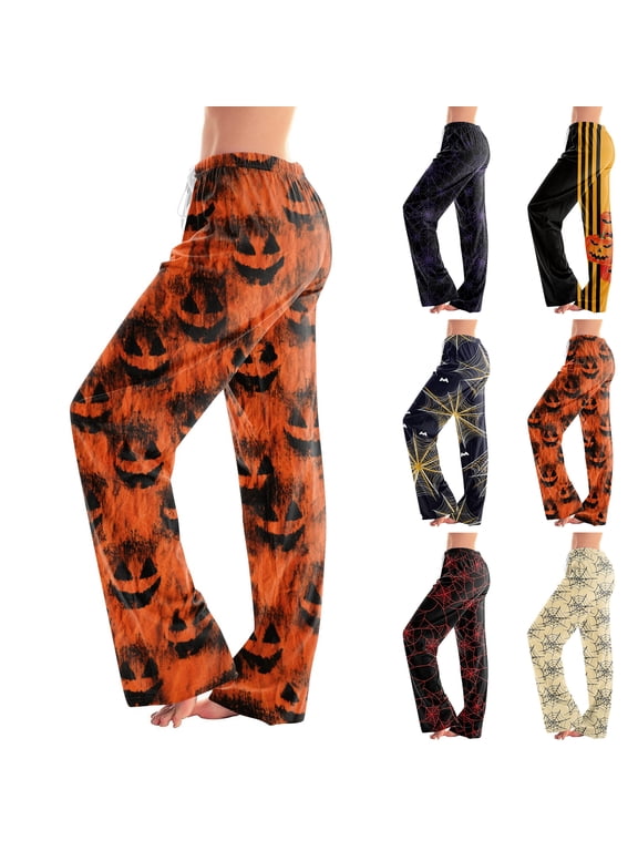 Women Pajama Pants Sleepwear Pumpkin Ghost Skeleton Stretchy Soft Lightweight Skull Spooky Orange Pj Pants Women Pjs Pj Jammies
