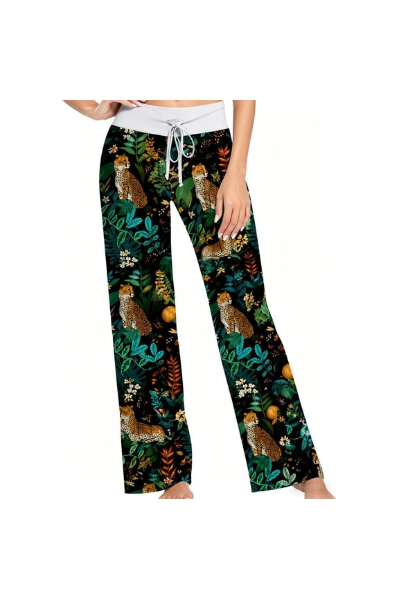 Women Pajama Pants Tropical Jungle Leopard Print， Soft Lounge Sleep Pants， Casual Comfy Loose Fit Pajama Bottoms With Elastic Waist， Perfect Gifts For Birthday Holidays.
