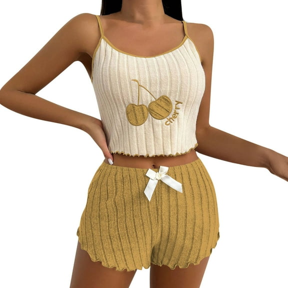 Women Pajama Set Cute Print Cami Shorts Sleepwear 2 Piece Loungewear Soft Cotton Summer Nightwear Girly Pjs