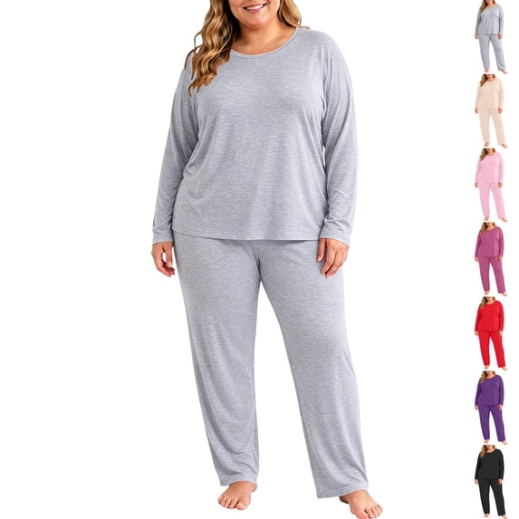 Women Pajama Set Dqueduo Women's Plus Size Fleece Lined Warm Thermal Underwear Set Fall Winter Base Layer Pajamas Home Wear, Sizes M-5XL Gray XXL