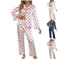 thumbnail image 1 of Women Pajama Set Long Sleeve Button Down Sleepwear Two Piece Heart Print Loungewear Soft Pjs Nightwear, 1 of 3