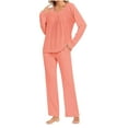thumbnail image 1 of Women Pajama Set Pleats Long Sleeve Top with Straight Leg Pants Lounge Sets Sleepwear Loungewear with Pockets, 1 of 6