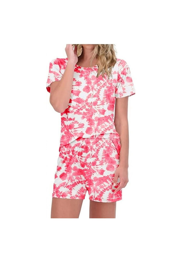 Women Pajama Set Short Sleeve Shorts Star Print Sleepwear Soft Cotton Lounge Set Comfy Summer Pjs Nightwear
