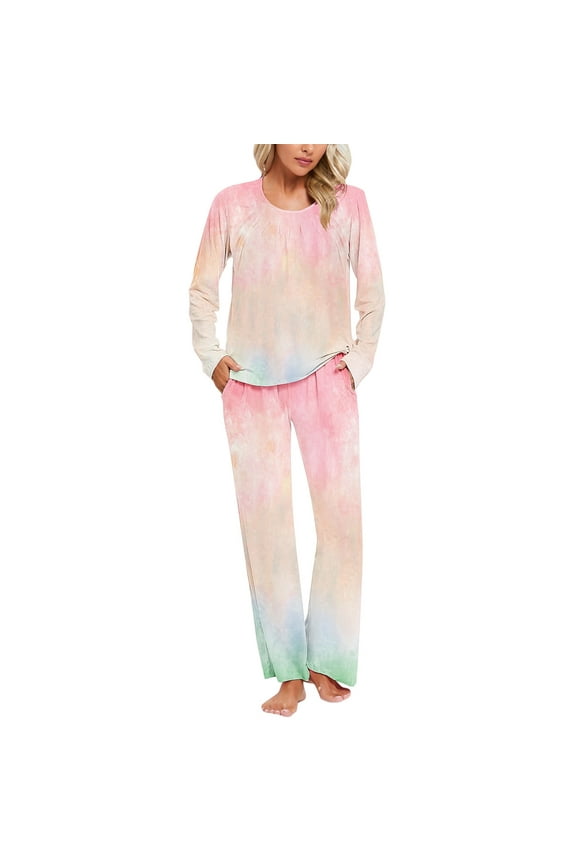 Women Pajama Set Women’s Pajama Set - Sleepwear Tops with Pants Casual Gradient Prints Pajama Sets Nightwear Loungewear 2 Piece Outfits Women's Sleepwear 3XL