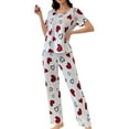 thumbnail image 1 of Women Pajama Sets Casual Short Sleeved Long Pant Valentine Day Printed Women's Sleepwear,White,M, 1 of 6