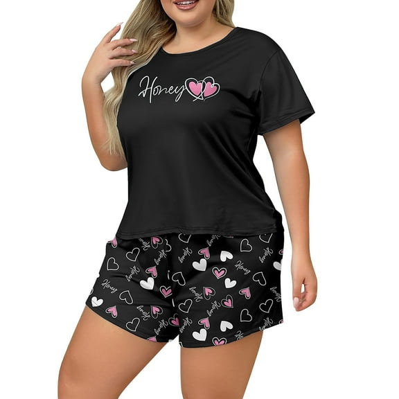 Women Pajama Sets Casual T Shirt And Shorts Plus Size Womens Sleepwear,Red,XL