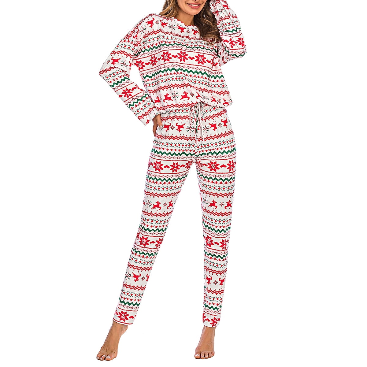 Women Pajama Sets Christmas Pjs Long Sleeve Pullover Tops Drawstring ...