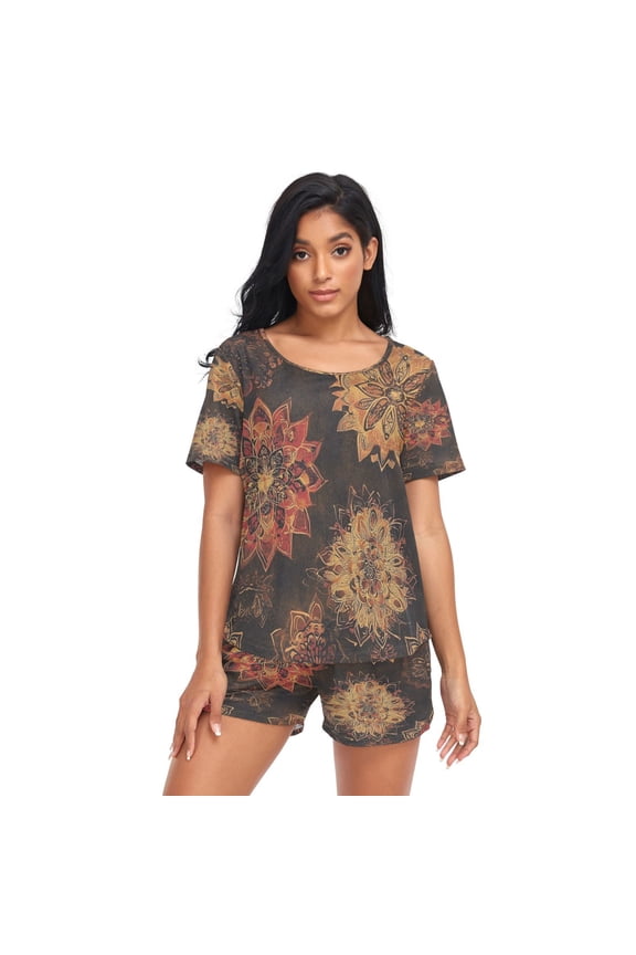 Women Pajama Sets Short Sleeve Sweatshirts Autumn Bloom Dance Casual Tops and Shorts