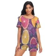 Women Pajama Sets Short Sleeve Sweatshirts Citrus Slices and Berries Submerged Casual Tops and Shorts